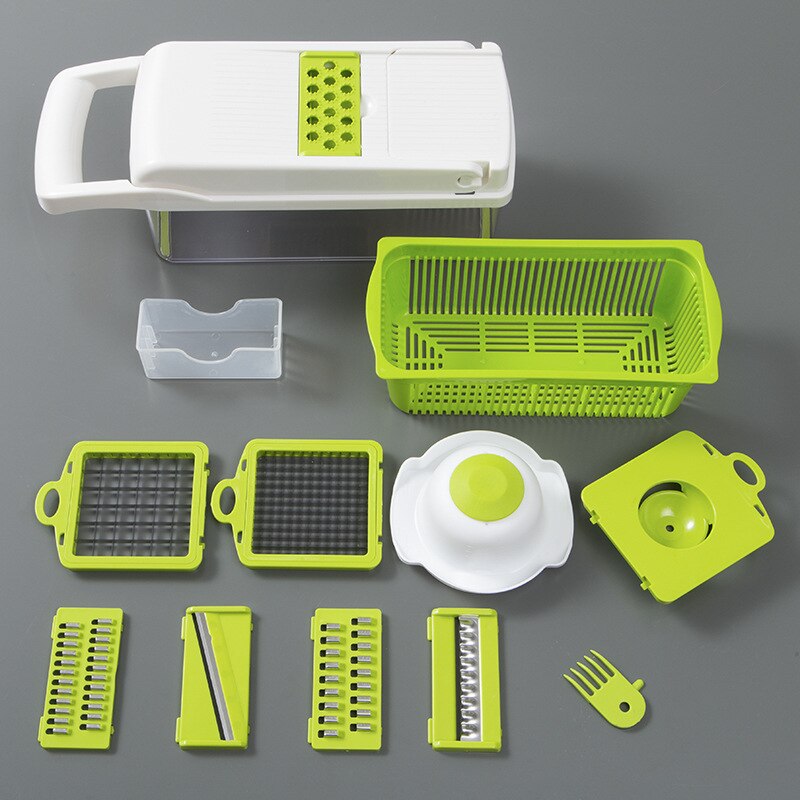Picadora de verduras con contenedor, rebanador de alimentos, cebollas, patatas y ensaladas, utensilios de cocina, accesorios, artículos para el hogar