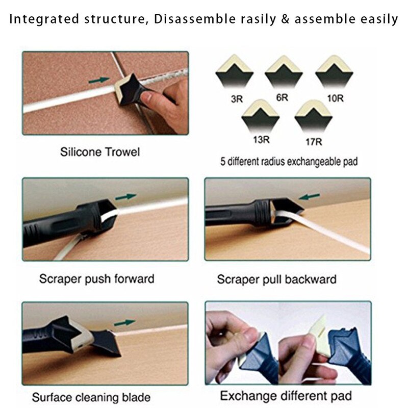 3 in 1 Multifunctional Silicone And Metal Remover Caulk Finishing Tool Set Caulk Finisher Sealant Smooth Scraper Grout Kit Tools