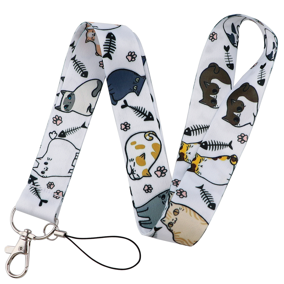 Cute Cat Neck Strap Kawaii Animal Lanyard For Keys Keychain Badge Holder ID Credit Card Pass Hang Rope Phone Charm Straps: WHITE