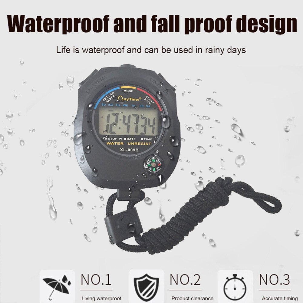 XL-009B Electronic Digital Handheld Timer Alarm Counter with Compass Stopwatch Outdoor Sports Running Training Chronograph