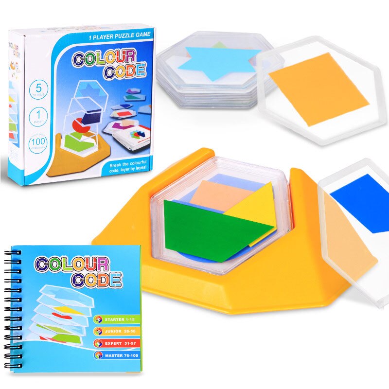 Tangram-rompecabezas de código de Color para niños, juego de tablero de rompecabezas con habilidades de ideación espacial, 100