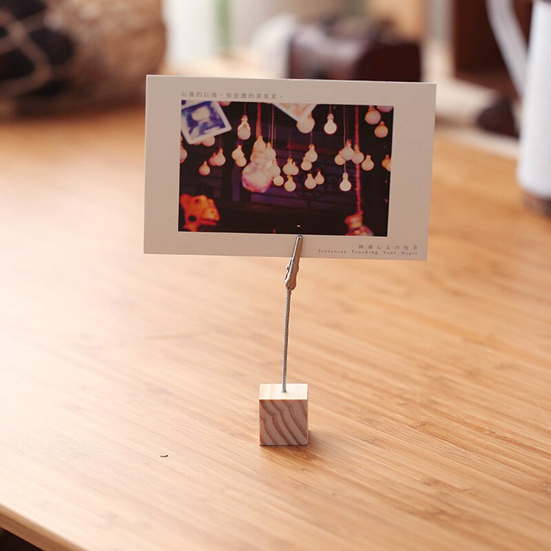 Trä kub bild stativ hållare klämma skola kontorsmaterial verktyg skrivbord tillbehör arrangör