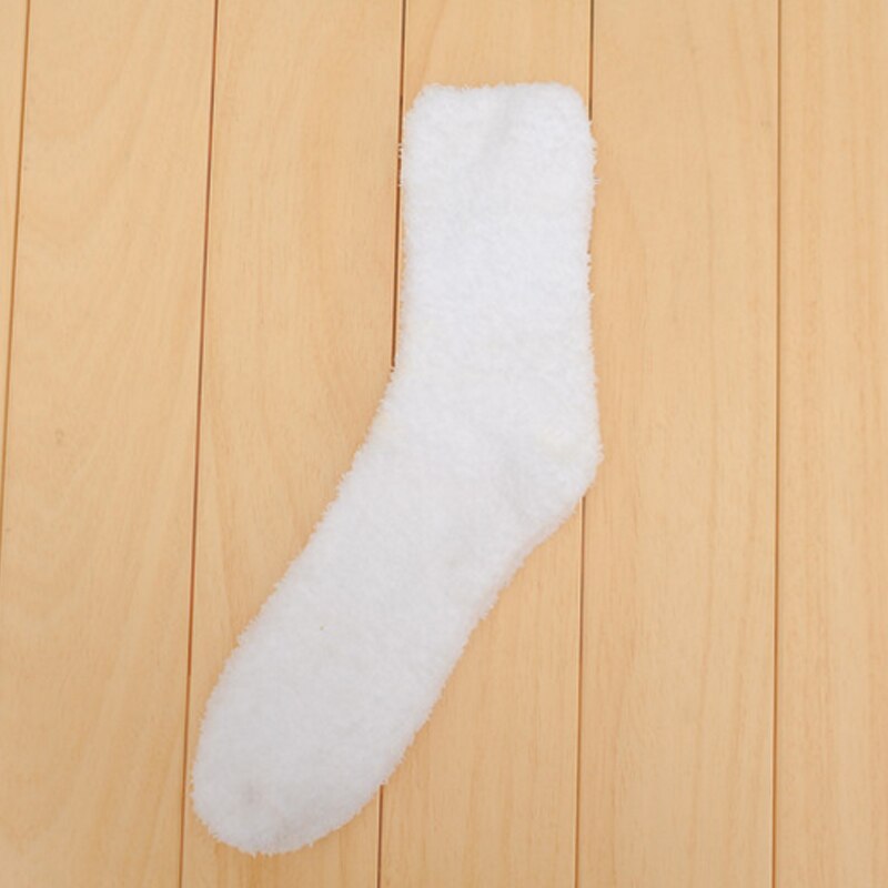 Mannen Dikker Sokken Winter Warm Coral Fleece Pluizige Effen Kleur Slaap Mannelijke Bed Sokken Calcetines: WHITE