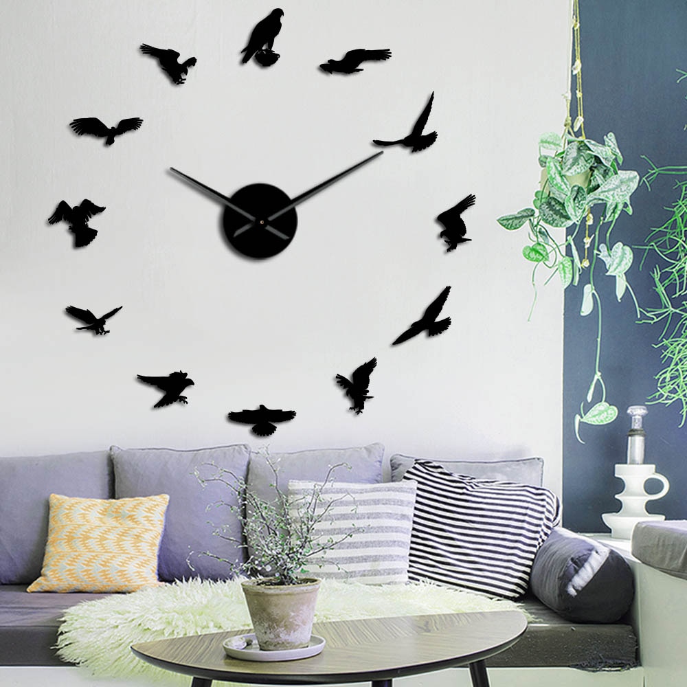 Peregrine Falcon Frameless Large Wall Clock Falconry Bird DIY Large Wall Art Mirror Stickers Home Decor for Birdwatchers