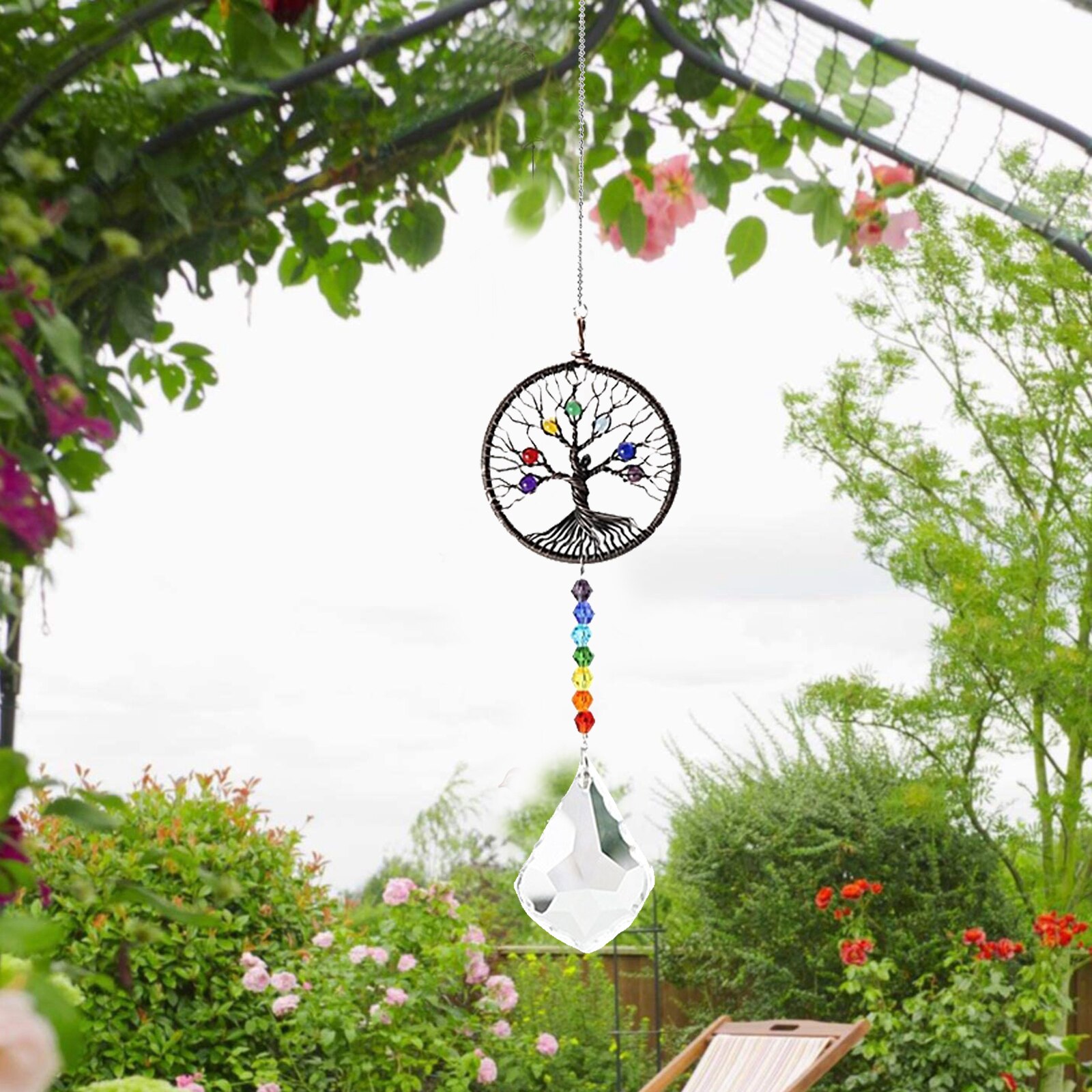 Máquina de arcoíris de bola de cristal, atrapasol colgante, decoración hogareña para ventana,: Black Tree of Life