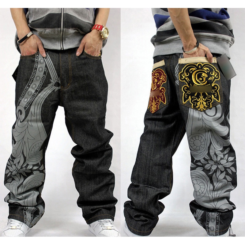 Sommer hip hop rap baggy jeans til herre broderibukser denim mandlige løse jeans dans lige bukser fuld længde