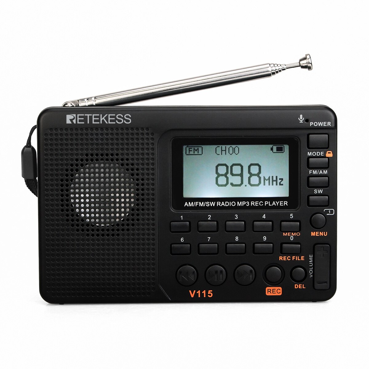 V115 Fm/Am/Sw Radio Ontvanger Bass Sound MP3 Speler Rec Recorder Draagbare Radio Met Sleep Timer tf Card Draagbare Pocket – Grandado