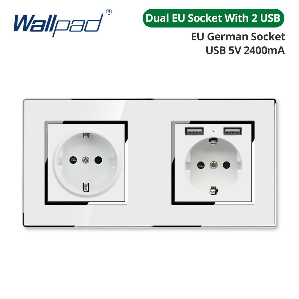 Wallpad White Acrylic Panel Wall Light Switch LED Dimmer USB Charge EU Socket Outlet 4 5 6 7 8 Gang 2 Way Reset 172*86mm: army green