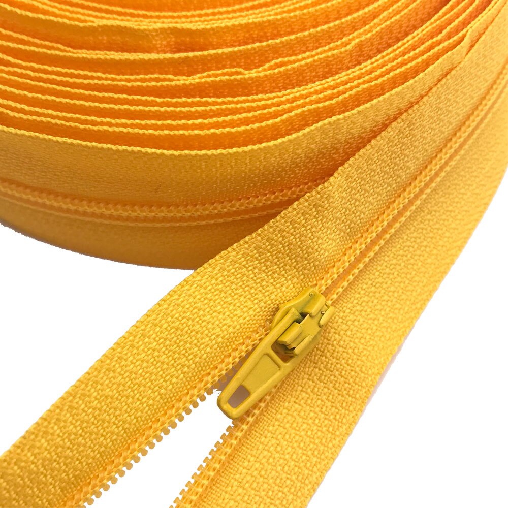3# Zipper Yellow Nylon Coil Zippers by Yard with Auto lock Zipper Pulls: 10 meters