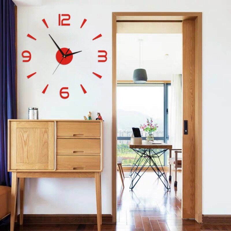 DIY Digital Bar DIY Small Clock Red/Modern 3D Mirror Surface Wall Clock Sticker Home Office Room Decor Clock