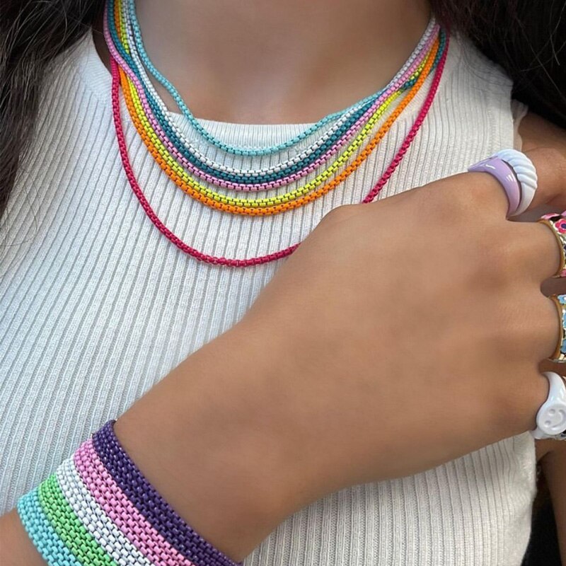 Verklaring Koper Emaille Boho Regenboog Kleur Box Ketting Choker Ketting Voor Vrouwen Meisje Collier Femme Zomer Bijoux