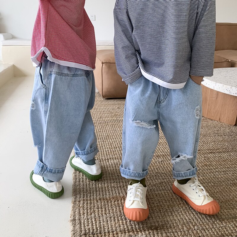 baby jeans vår høst skrog jeans til jenter låve bukser jeans uformelt løse bukser smålåve baby denim bukser 2 3 4 5 6 år