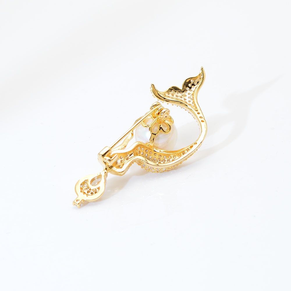 CINDY XIANG Cubic Zirconia Mermaid Brooches For Women Pearl Brooch Pin Copper Jewelry 3 Colors Choose