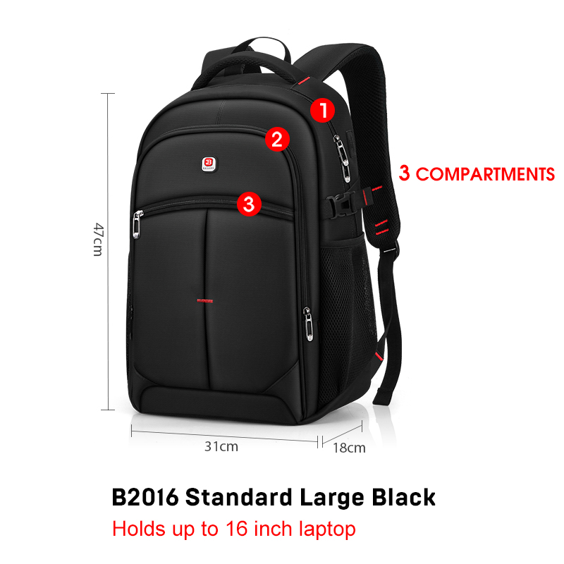 BALANG Laptop Backpack Men Women Bolsa Mochila for 14-17Inch Notebook Computer Rucksack School Bag Backpack for Teenagers: Standard Large BK