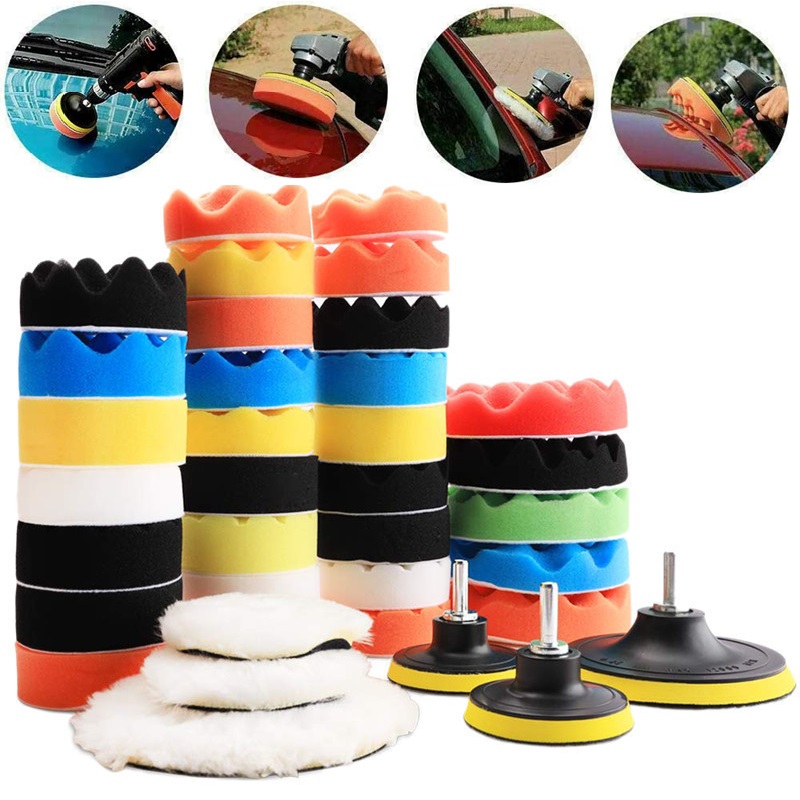 Kit de almohadillas de esponja para pulir autos, Kit de almohadillas de espuma, máquina pulidora, almohadillas de cera para automóviles, motocicletas, vehículos de motor, elimina arañazos