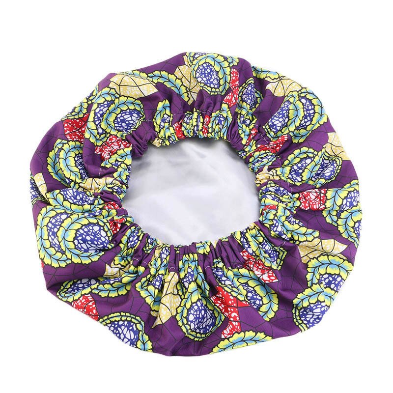 Dubbelt lager satin turban afrikanskt mönster tryck motorhuv kvinnor dag natt sömn mössa extra stor huvud klädsel dam huvud omlott hatt: Stil 434-6
