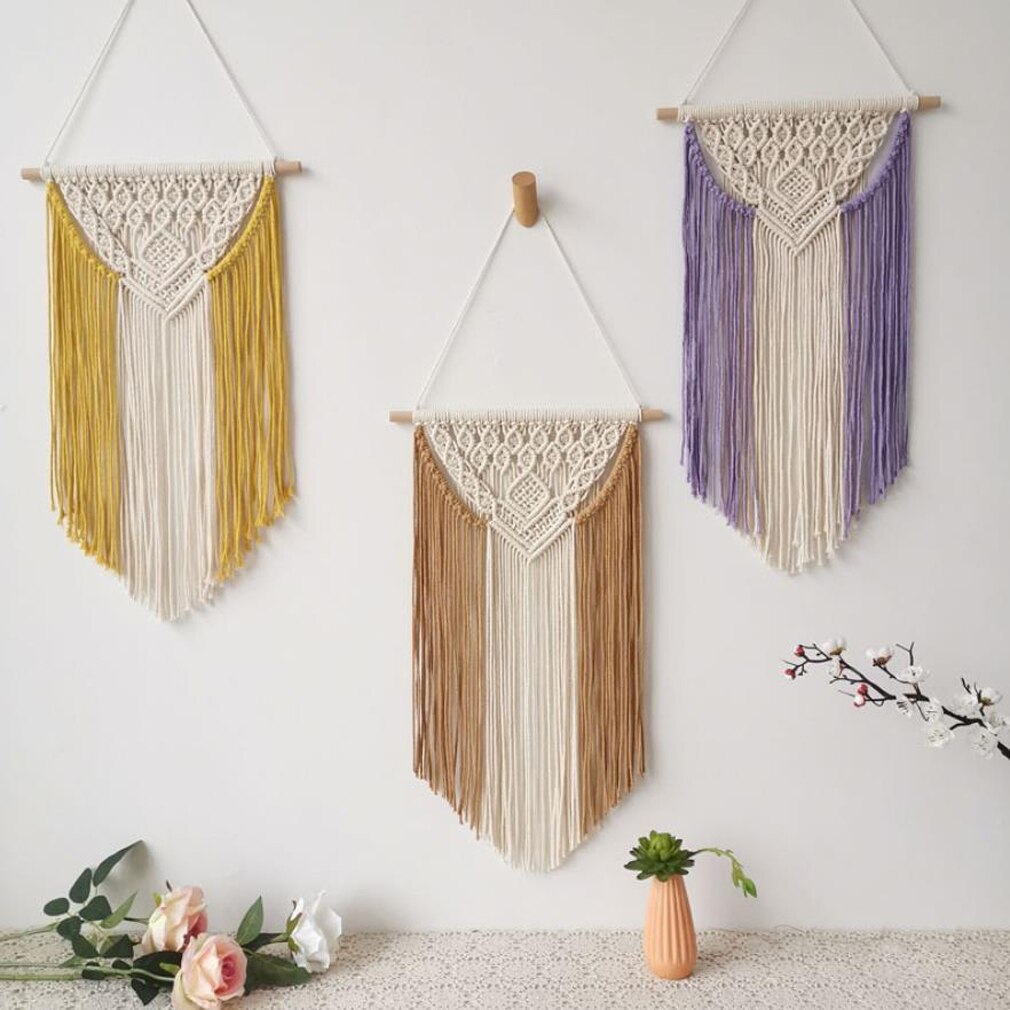 Macrame Woven Wall Hanging Bohemian Color Block Geometric Wall Art Tapestry Decor for Bedroom Living Room