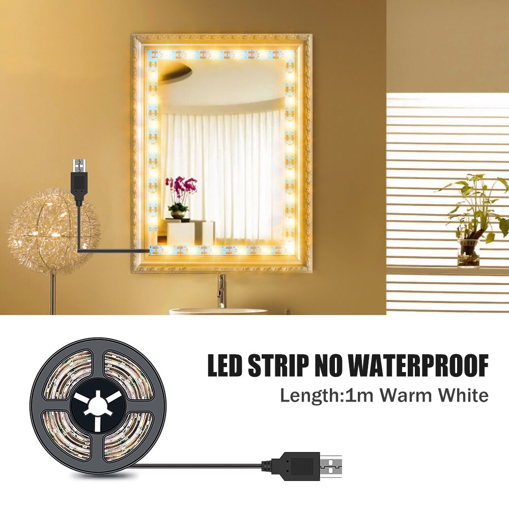 Led Make-upspiegel Licht Vanity Lamp Strip 5V USB Backlight LED Flexibele Lamp Tape Kaptafel Spiegel Lamp Voor Badkamer Decor: Licht Geel