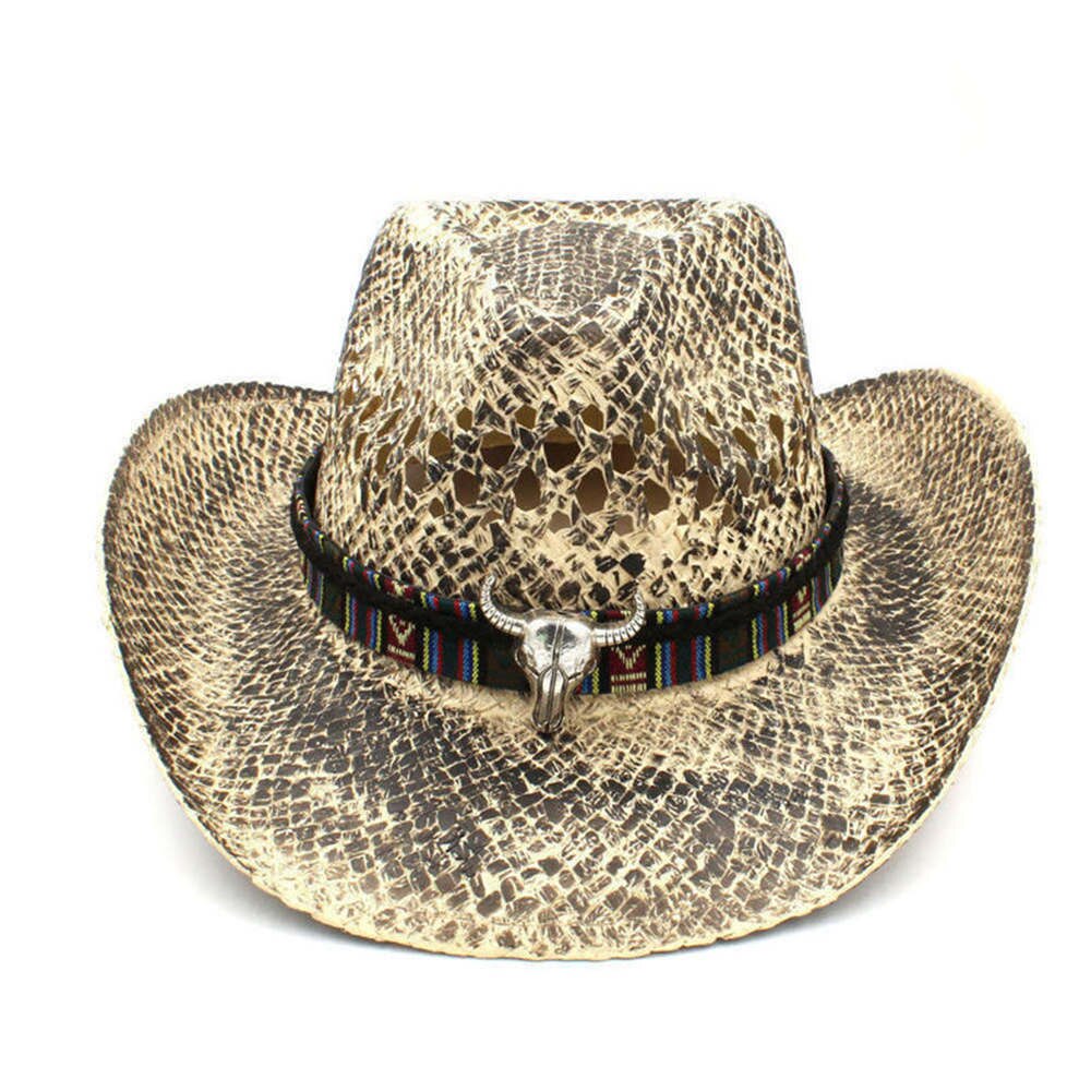 Kvinder mænd halm vestlige cowboy hat håndlavet vævning dame far sombrero hombre cowgirl jazz caps størrelse 56-58cm: C7 cam