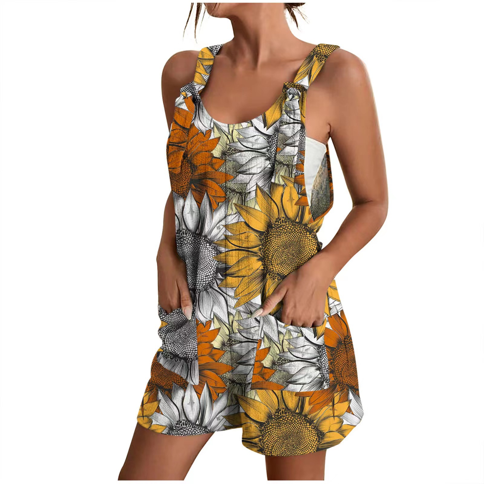 Mamelucos para mujer, monos de pierna ancha de verano, pantalones cortos con tirantes y nudo, mameluco, monos casuales cómodos con bolsillos