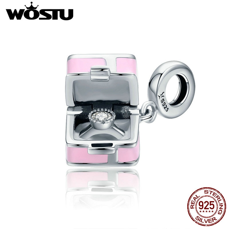 Wostu Originele 925 Sterling Zilver Romantische Roze Doos Trouwen Me Verrassing Voorstel Charm Hanger Fit Armband Diy Sieraden CQC549