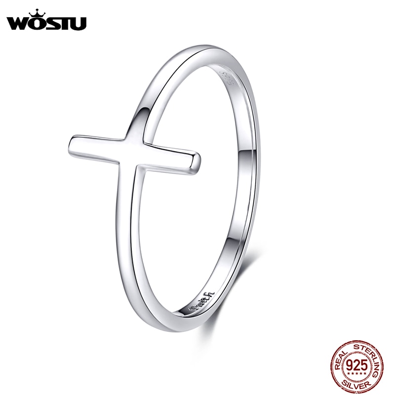 Wostu 100% 925 Sterling Silver Cross Ring Vinger Voor Vrouwen Minnaar Trouwringen Echt Luxe Sieraden CQR562