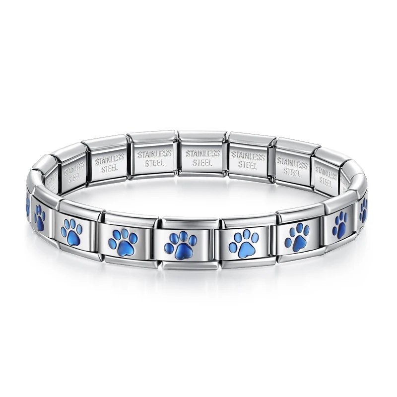 Hapiship 2025 Mode Blauwe Ster Voetafdruk Itanlian Elastische Charme Roestvrij Stalen Armband Sieraden G267: Licht Geel Goud Kleur
