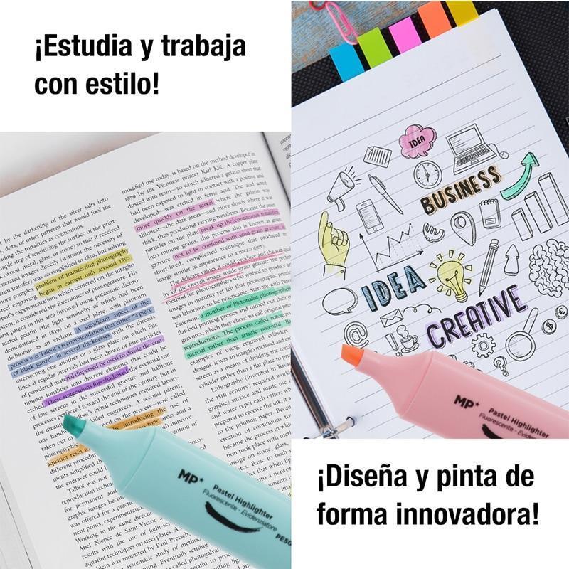 MP® Pack 6 Subrayadores Colores de Pastel Rotuladores Marcadores Resaltadores Punta Biselada Suaves Material Escolar Niños Estudiantes Suministros Accesorios Dibujo Pintura Trabajo Escuela Oficina Papelería
