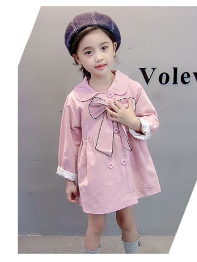 Children's Spring Autumn Kids Trench Coat With Bow Baby Girl Long Sleeve Double-Breasted Coat Girls Outerwear 2 3 4 5 6 Year Old: Pink / 4T