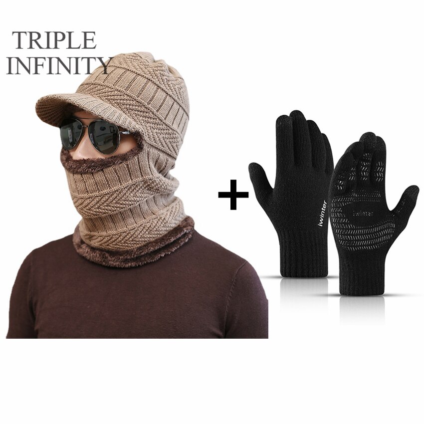 TRIPLE INFINITY Brand Skullies Beanies Winter Knitted Hat Cap Elastic Thick Skin-friendly Warm Ear Protection Bonnet Men's Hats: Winter Warm Suit G