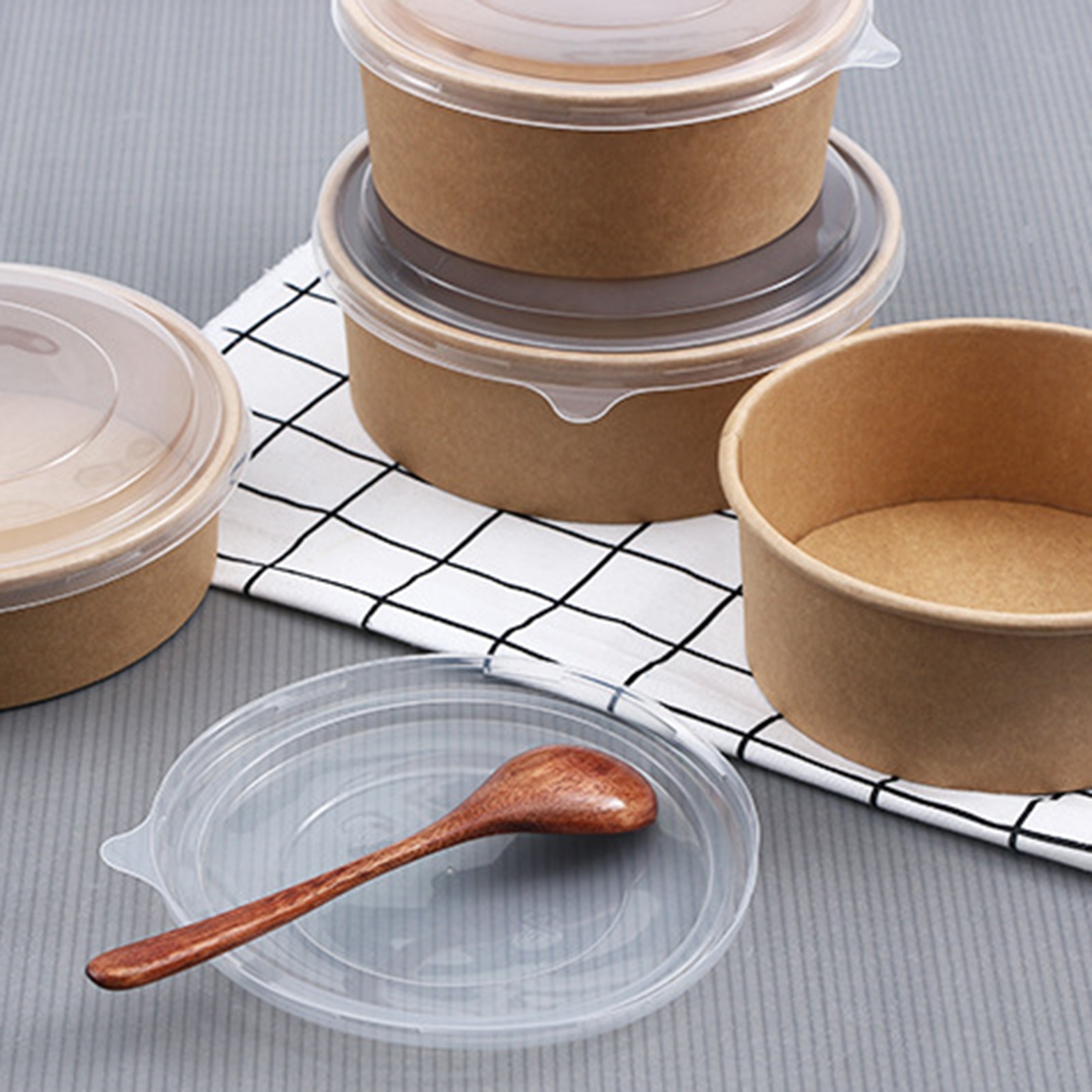 10Pcs Large Capacity Disposable Paper Bowl With Paper Lid Eco Takeaway Food Package Paper Cup Paper Lunch Box Picnic Container