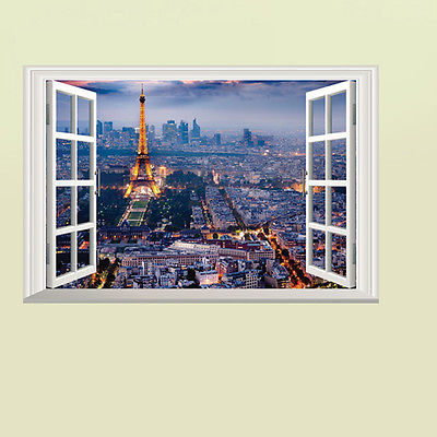 Eiffelturm Paris Nacht Ansichten 3D Fenster Zauberstab Aufkleber PVC Wandbild Aufkleber Heimat Dekor