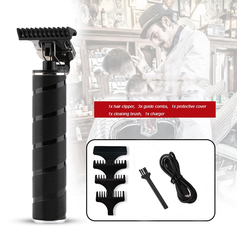 Professionele Elektrische Cordless Trimmer Usb Waterdichte Draagbare Tondeuse Machine Met Reinigingsborstel Zwart: USB