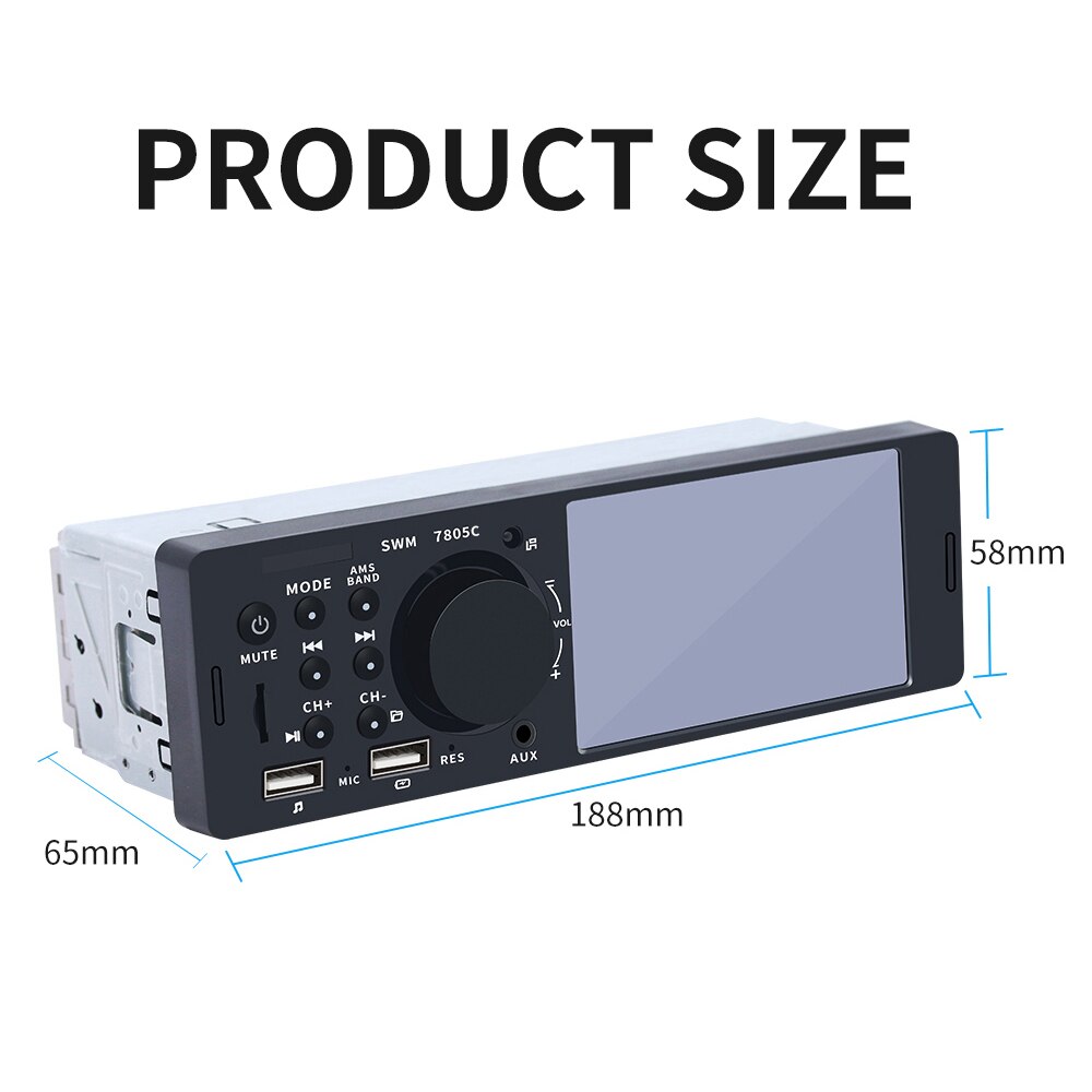 Radio con pantalla táctil para coche, reproductor MP5 de audio y vídeo, tarjeta TF, USB de carga rápida, 1 Din, 4,1 pulgadas, ISO, mando a distancia, unidad central de iluminación multicolor, 7805C