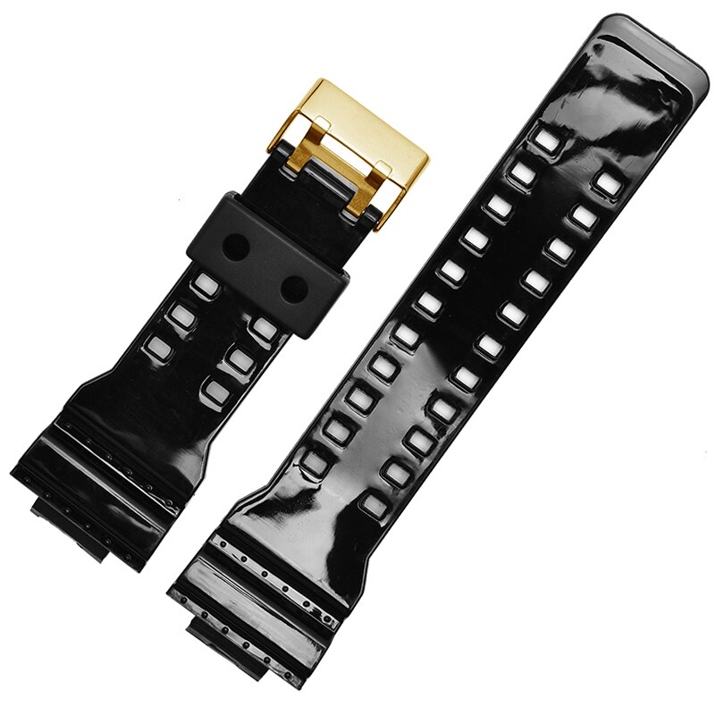 Correa de silicona para reloj Casio, G-SHOCK, GA-110, GD-100, resistente al agua, repuesto de goma para pulsera deportiva, accesorios para reloj: Glossy Black gold