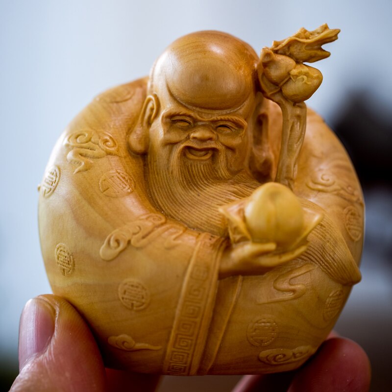 6cm 3 stk tre gud skulptur buksbom figur buddha fu lu shou tre stjerner kinesisk lykkebringende trestatue feng shui hjemmeinnredning: C