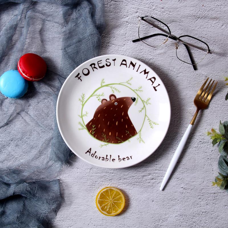 Nordic Ceramic Dinner Dish Plate Cartoon Animal Pattern Steak Fruit Salad Spaghetti Dessert Plates Kitchen Tableware: 1