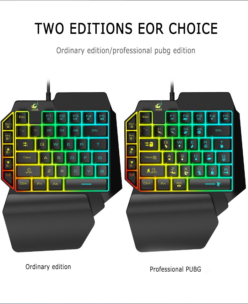 Mini One-Handed Gaming Keyboard Eight-color LED Backlight Modes Backlit USB Wired Game 39 Key Accessory ​For Laptop PC Gamer