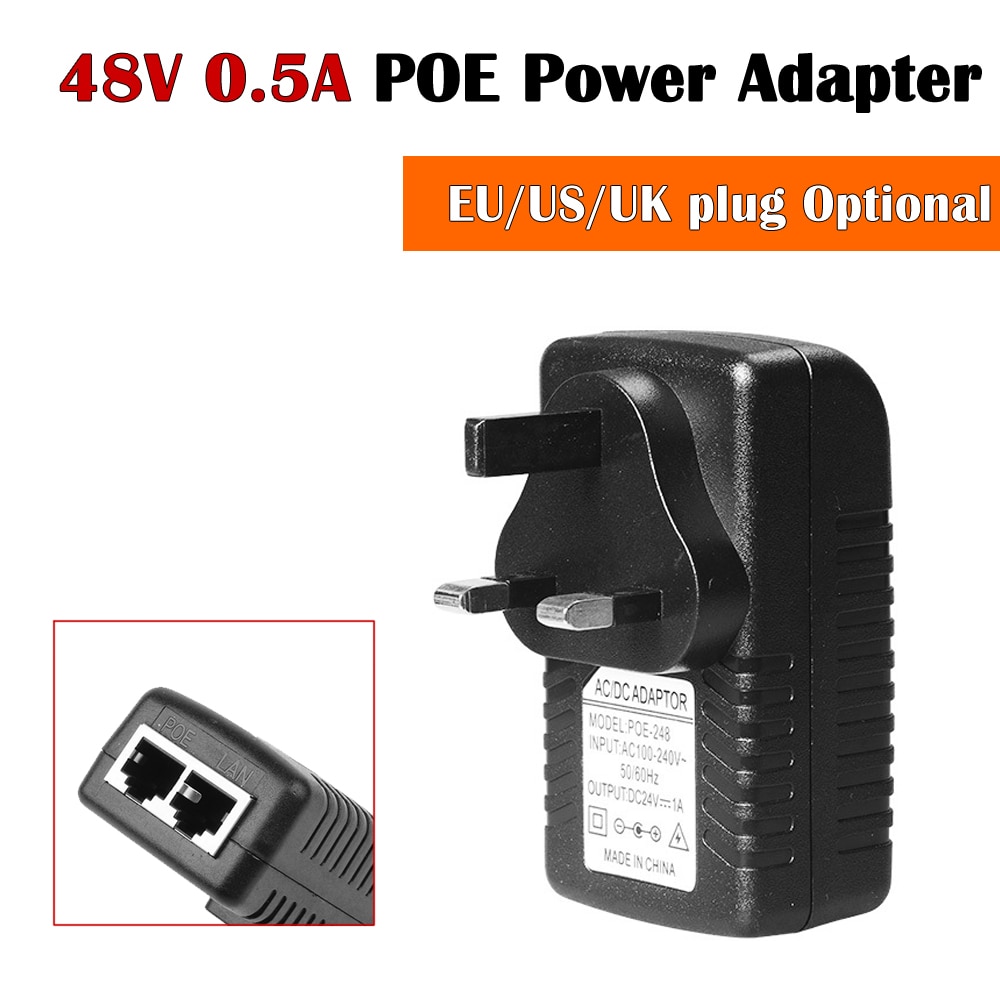 DC 48V 0.5A 24W Poe injector Power Over Ethernet Adapter For IP Camera Wifi POE Injector Wall Supply UK US EU Plug Options