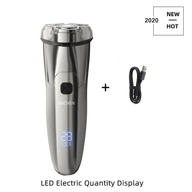Enchen Electric Shaver Men's Razor Beard Machine LED display Portable Dry Wet Beard Trimmer Rechargeable 3 head shaving machine: Steel 3S