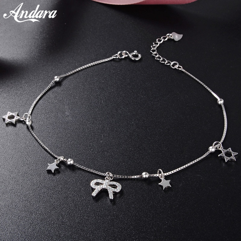 Zomer Stijl 100% 925 Sterling Silver Star Enkelband Voor Vrouwen Eenvoudige Boog Enkelbanden Fijne Sieraden