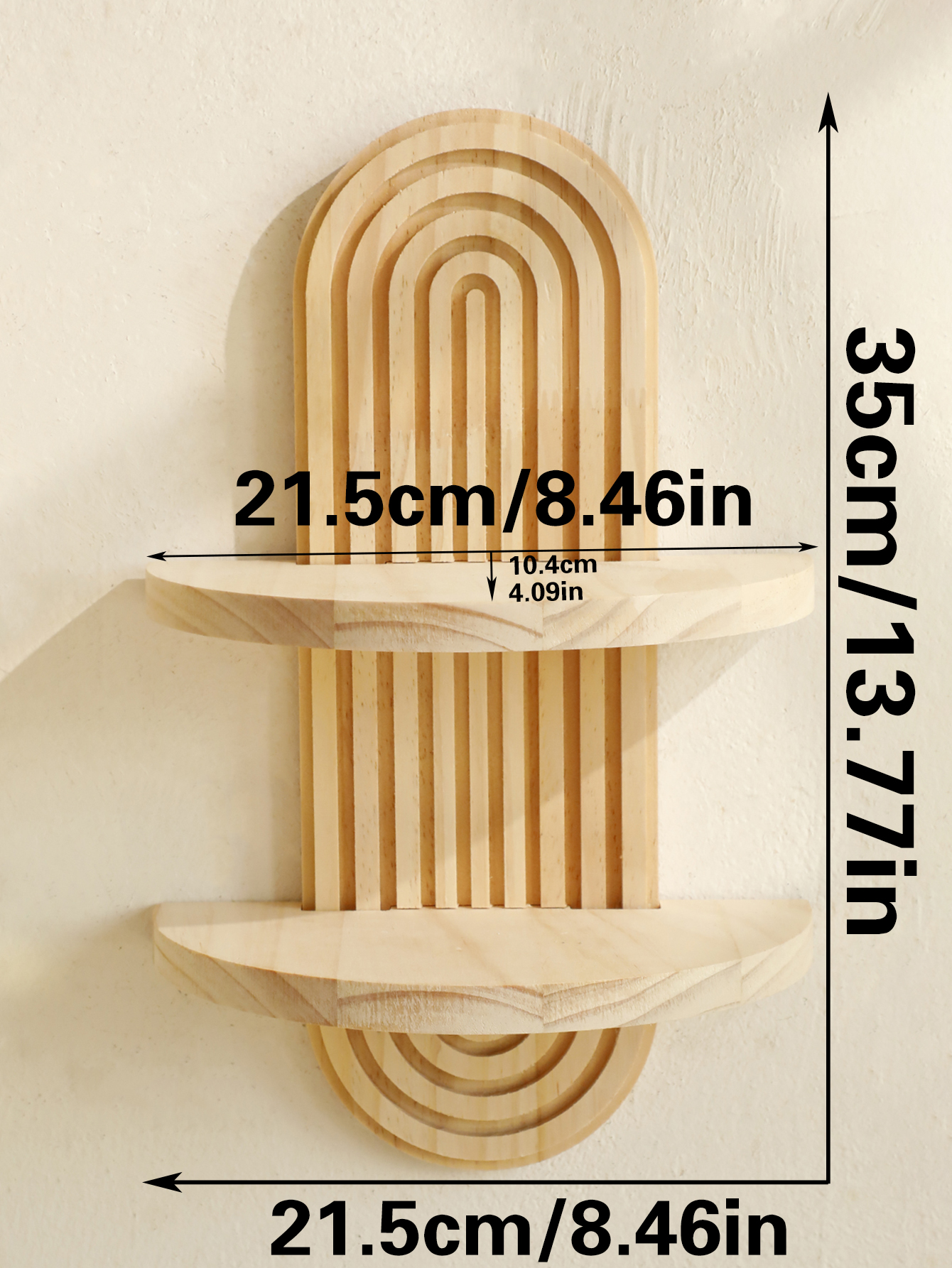 Estantes de pared de madera estilo boho de 2 niveles: estantes geométricos montados en la pared, acabado de madera natural, decoración moderna para el hogar, decoración de plantas: Verde oscuro