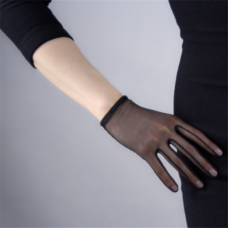 Schwarz Seide Frauen Kurze Handschuhe Spitze Mesh Gaze Ultra-Dünne Retro Boda vestido Elegante frauen Handschuhe Touch bildschirm TB55-9: Schwarz