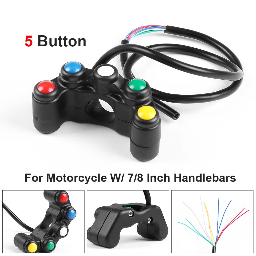 Interruptores universales de 5 botones para motocicleta, conjunto de manillar de 22mm para motos de carrera y motocross