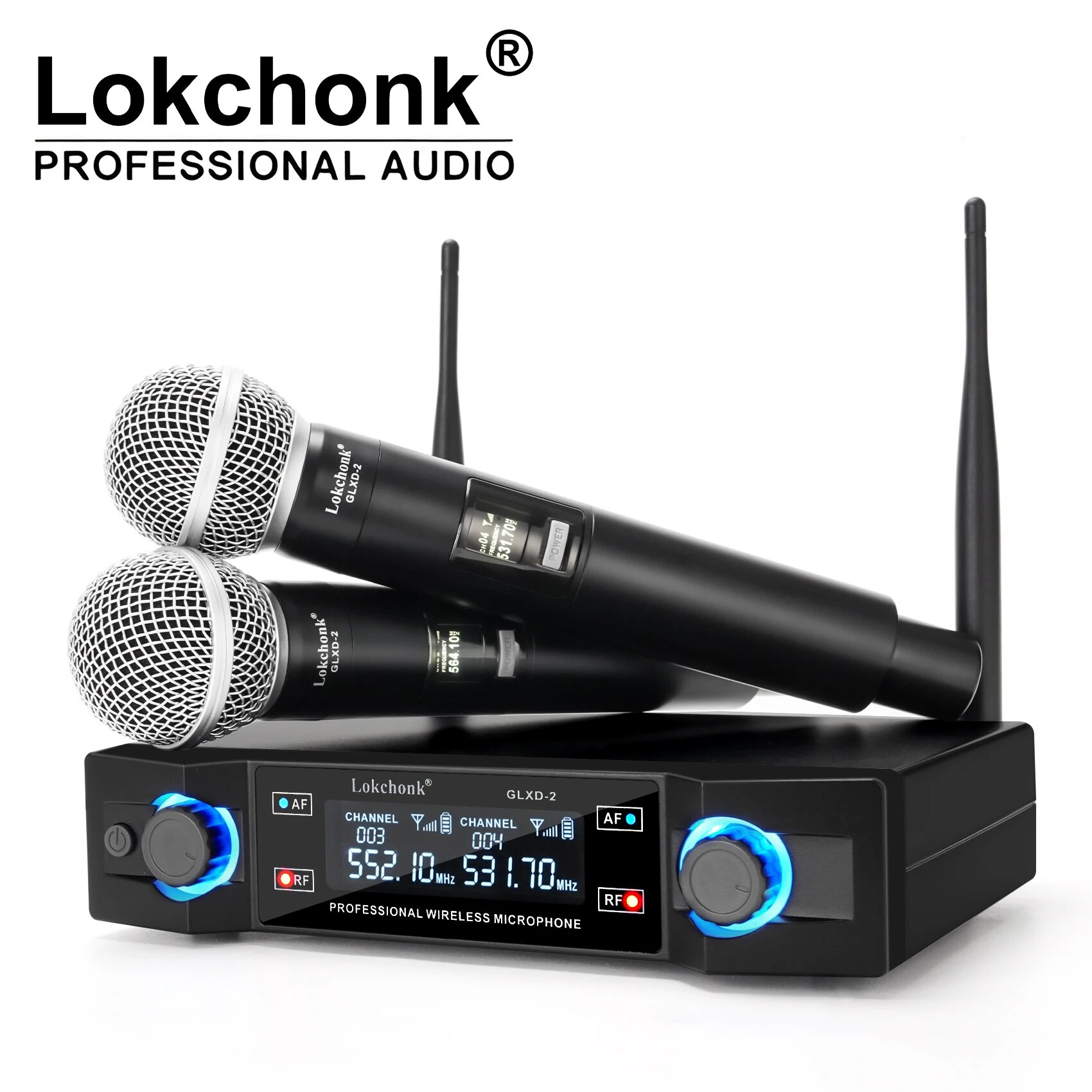 GLXD2 Wireless Microphone System Dual Channel UHF Fixed Frequency Cordless Handheld Dynamic Mic For Karaoke Party: black