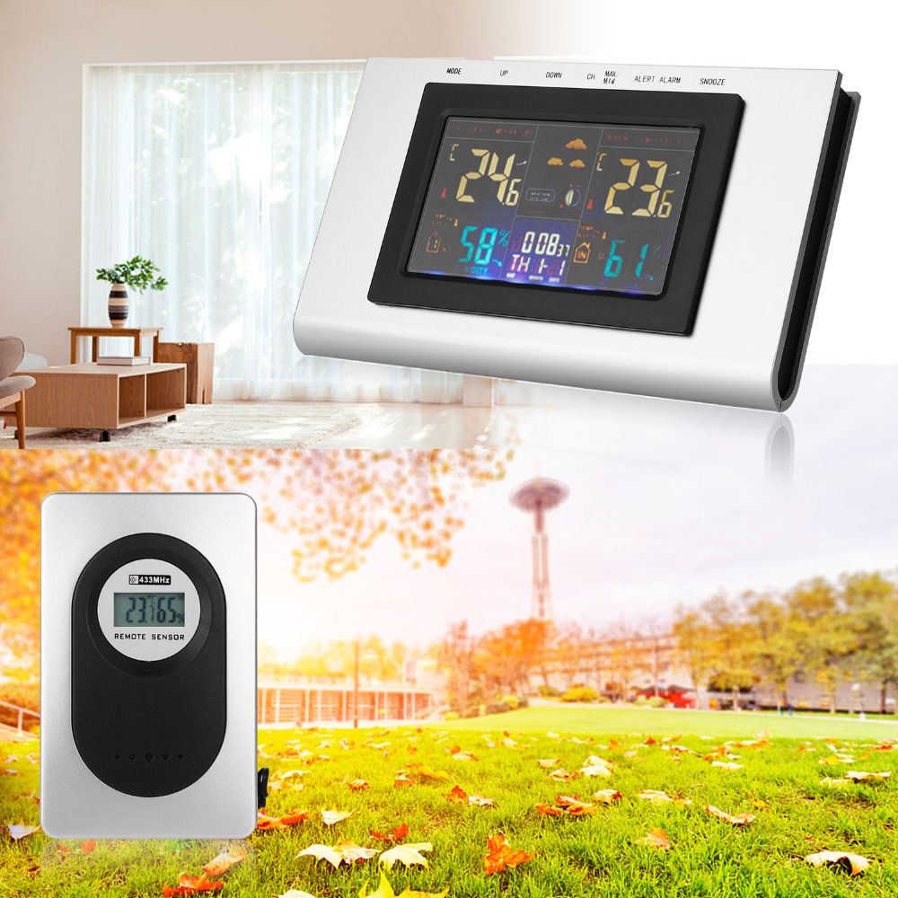 Reloj meteorológico inalámbrico 2 en 1 termómetro higrómetro casero para jardín LCD Digital Interior Exterior estación meteorológica reloj