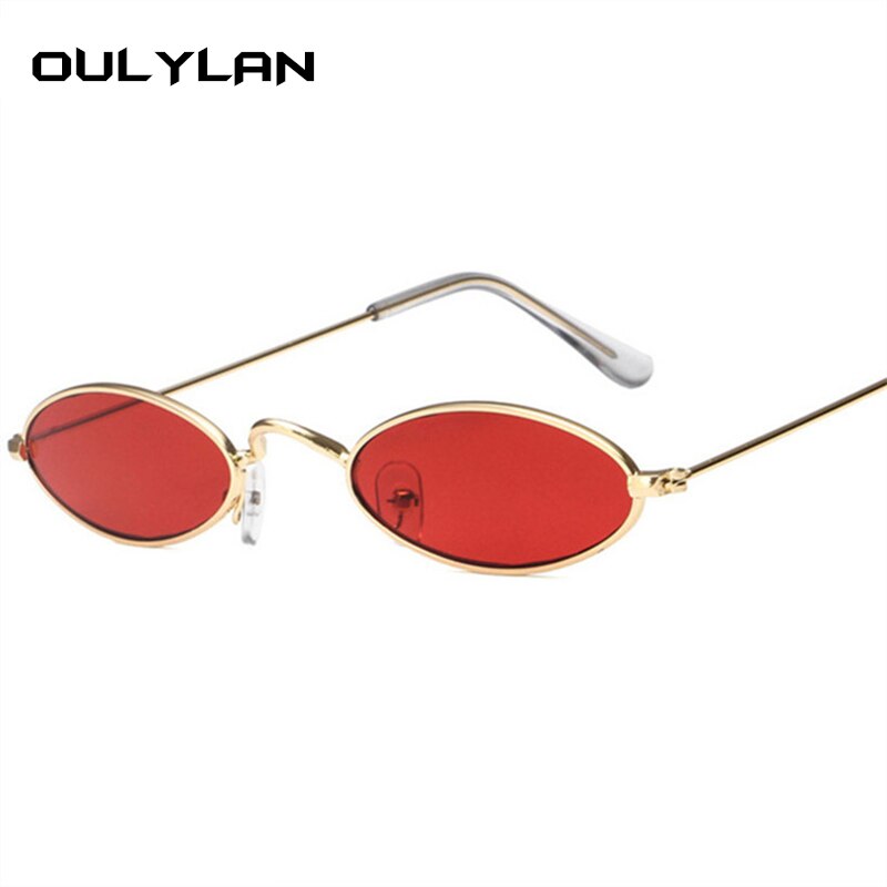 Oulylan retro små ovale solbriller kvinder vintage brand nuancer sort rød metal farve solbriller til kvinder