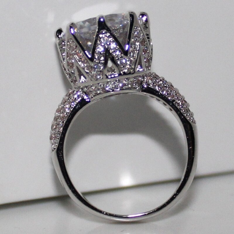 FFLACELL Wedding Ring Set for Women - Silver Color, Round Cut 5A CZ, Crown Design, Prong Setting