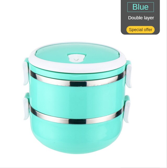 Container Stainless Steel Thermal Lunch Box Layers Sealed Grid Hidden Hand Tableware Students Adult Lunch Box: Special Offer  double Blue