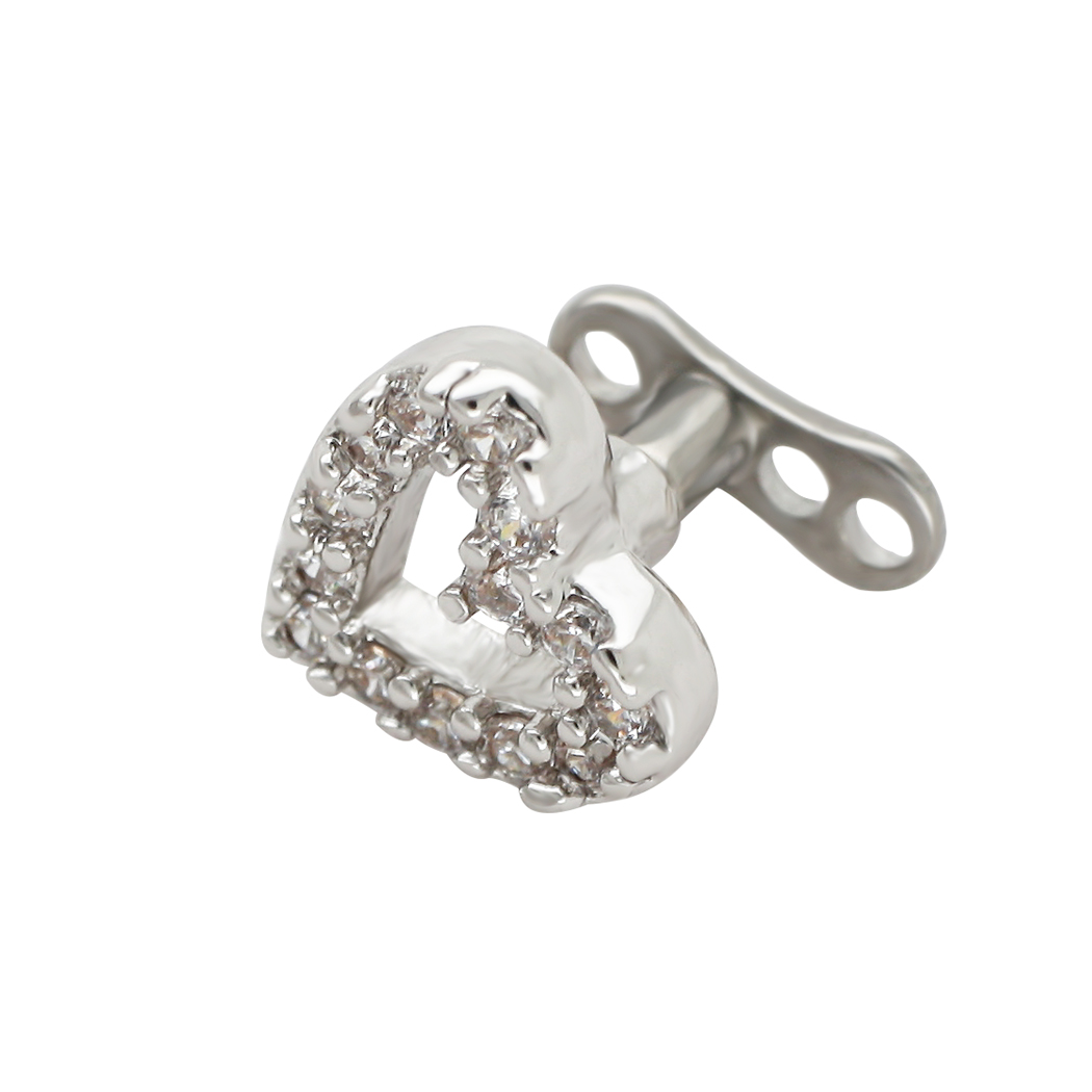 JHJT 1PC Heart Dermal Anchor Top with Titanium Base Micro Dermal Piercings CZ Skin Diver Surface Implants Sexy Jewelry: None